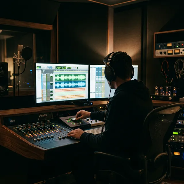 Audio engineer editing waveforms